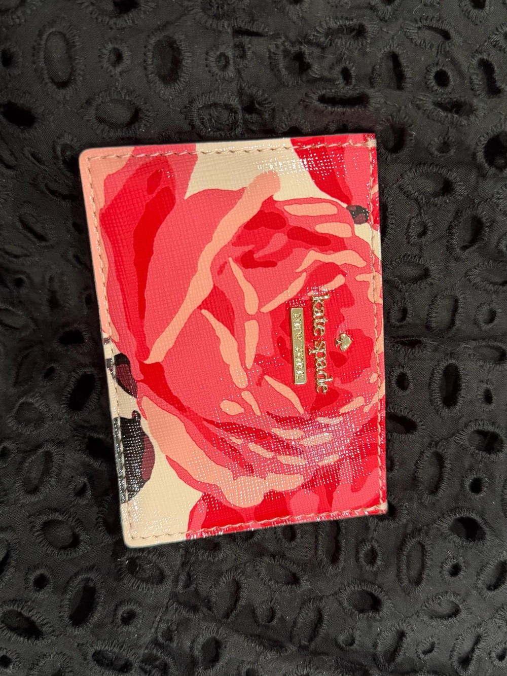 kate spade Red & Pink Floral Card Holder with Gold Logo